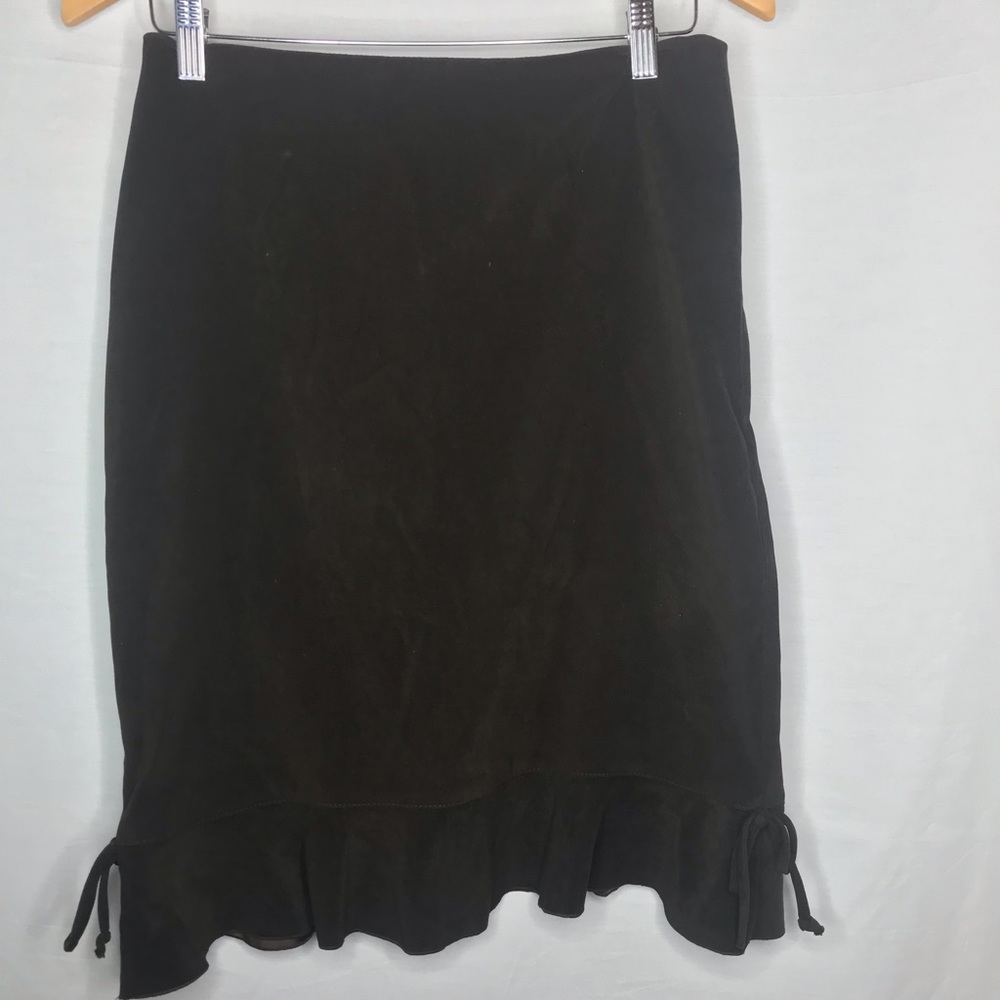 Chocolate Brown Faux Suede Ruffle Hem Skirt